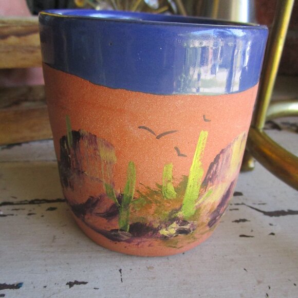 Hand Painted Glass Tumbler Desert Southwest Saguaro Cactus TASSO - Picture 1 of 4